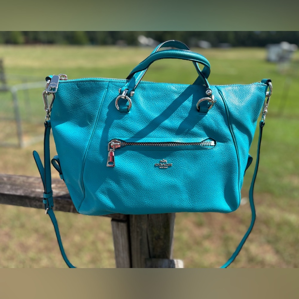 Coach Vibrant Teal Pebble Leather Satchel Pre Loved